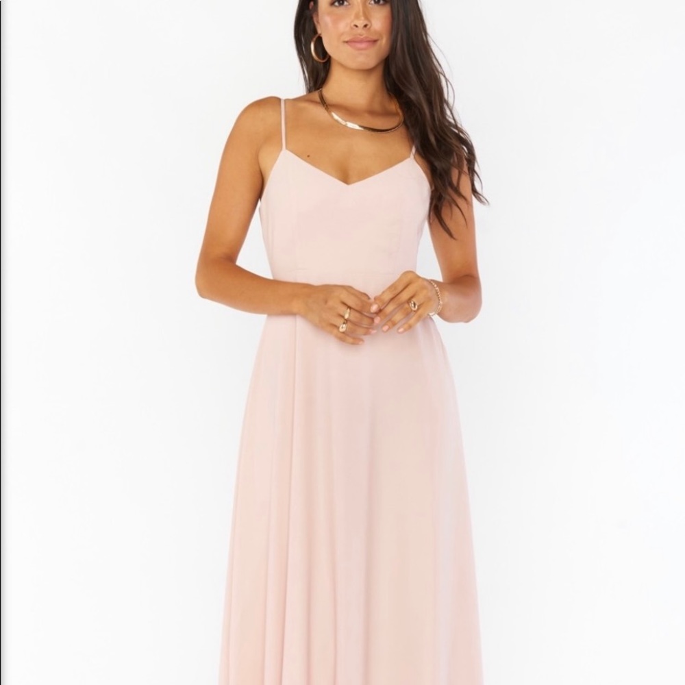Show Me Your MuMu floor length dress. Color: Dusty Blush Crisp